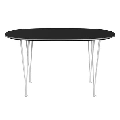 Superellipse™ - B611, Dining Table, 135 X 90 Cm (Table Height - 72 Cm) by Fritz Hansen #Fenix / Black (720)/Brushed metal / Aluminium - Matt/Powder Coated Steel / White (100)