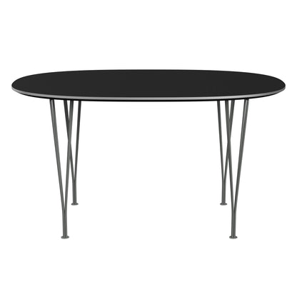 Superellipse™ - B611, Dining Table, 135 X 90 Cm (Table Height - 72 Cm) by Fritz Hansen #Fenix / Black (720)/Brushed metal / Aluminium - Matt/Powder Coated Steel / Silver Grey (170)