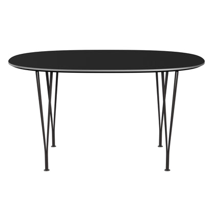 Superellipse™ - B611, Dining Table, 135 X 90 Cm (Table Height - 72 Cm) by Fritz Hansen #Fenix / Black (720)/Brushed metal / Aluminium - Matt/Powder Coated Steel / Warm Graphite (180)