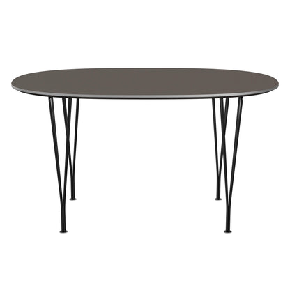 Superellipse™ - B611, Dining Table, 135 X 90 Cm (Table Height - 72 Cm) by Fritz Hansen #Fenix / Grey (718)/Brushed metal / Aluminium - Matt/Powder Coated Steel / Black (190)