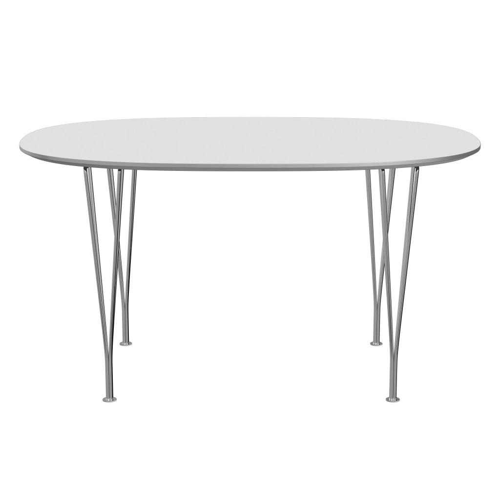 Superellipse™ - B611, Dining Table, 135 X 90 Cm (Table Height - 72 Cm) by Fritz Hansen #Fenix / White (032)/Brushed metal / Aluminium - Matt/Steel / Chrome