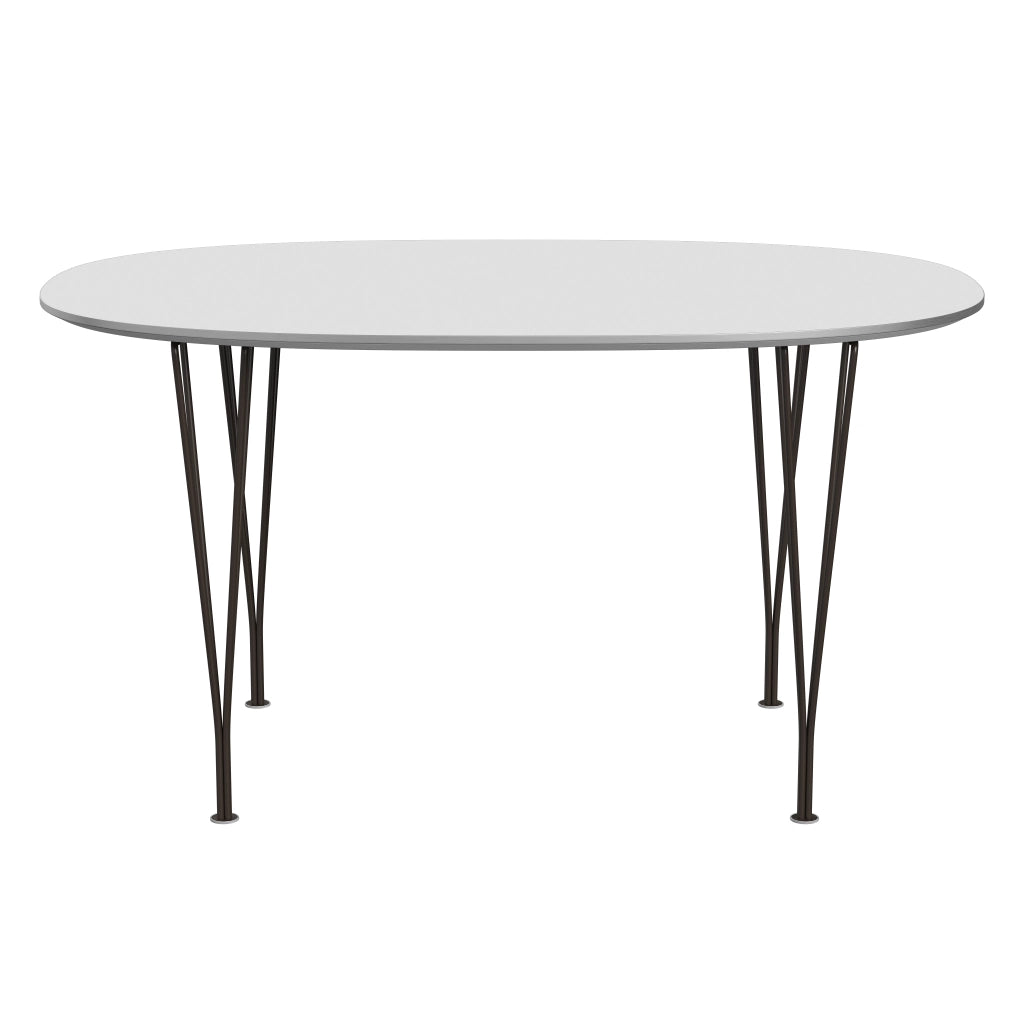 Superellipse™ - B611, Dining Table, 135 X 90 Cm (Table Height - 72 Cm) by Fritz Hansen #Fenix / White (032)/Brushed metal / Aluminium - Matt/Powder Coated Steel / Brown Bronze (390)