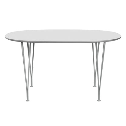 Superellipse™ - B611, Dining Table, 135 X 90 Cm (Table Height - 72 Cm) by Fritz Hansen #Fenix / White (032)/Brushed metal / Aluminium - Matt/Powder Coated Steel / Nine Grey (150)