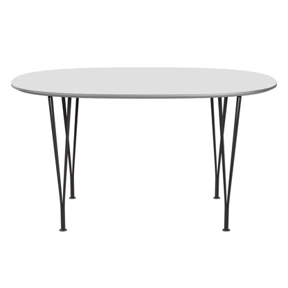 Superellipse™ - B611, Dining Table, 135 X 90 Cm (Table Height - 72 Cm) by Fritz Hansen #Fenix / White (032)/Brushed metal / Aluminium - Matt/Powder Coated Steel / Warm Graphite (180)