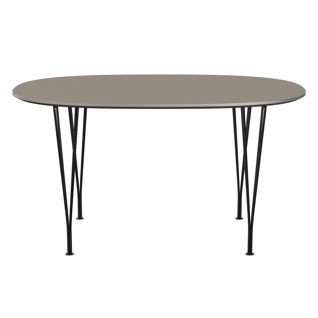 Superellipse™ - B611, Dining Table, 135 X 90 Cm (Table Height - 72 Cm) by Fritz Hansen #Fenix / Brown Ottawa (717)/Brushed metal / Aluminium - Matt/Powder Coated Steel / Black (190)