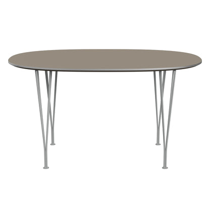 Superellipse™ - B611, Dining Table, 135 X 90 Cm (Table Height - 72 Cm) by Fritz Hansen #Fenix / Brown Ottawa (717)/Brushed metal / Aluminium - Matt/Powder Coated Steel / Nine Grey (150)