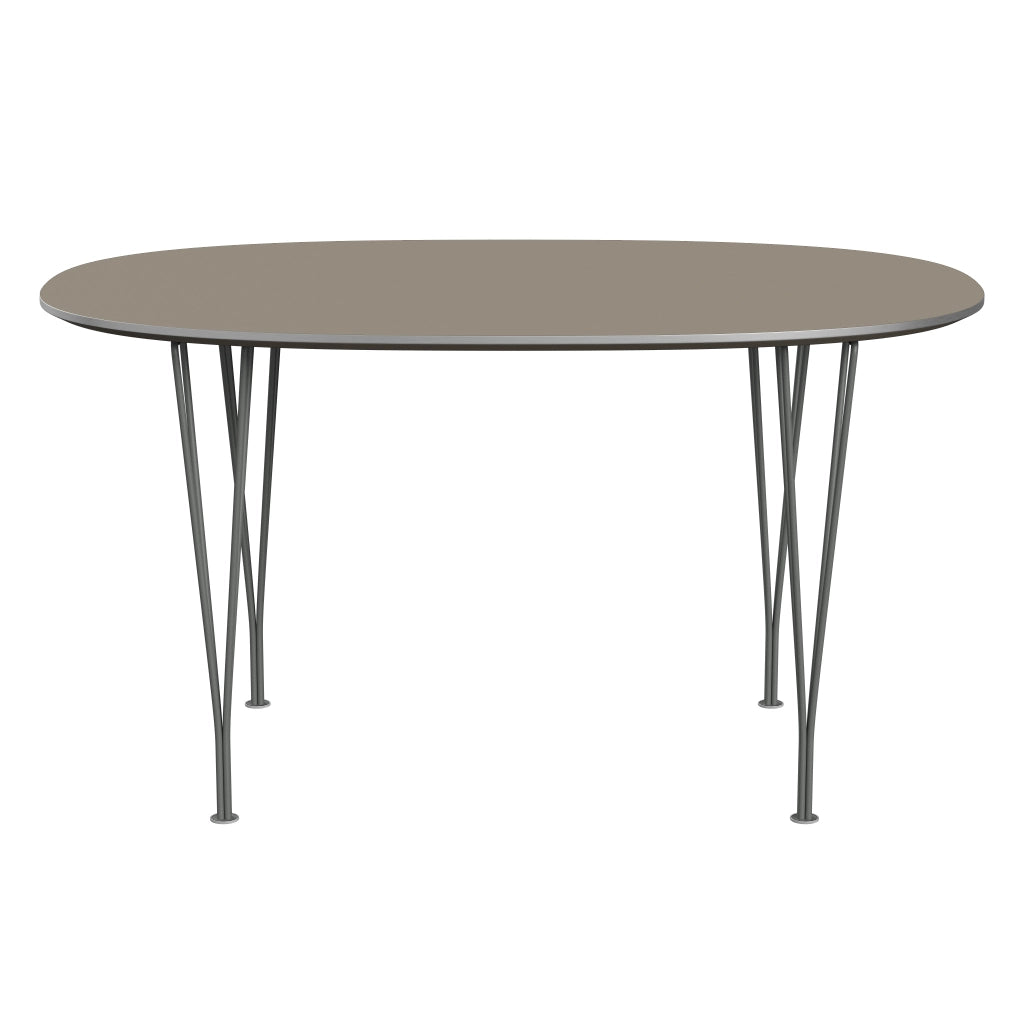 Superellipse™ - B611, Dining Table, 135 X 90 Cm (Table Height - 72 Cm) by Fritz Hansen #Fenix / Brown Ottawa (717)/Brushed metal / Aluminium - Matt/Powder Coated Steel / Silver Grey (170)