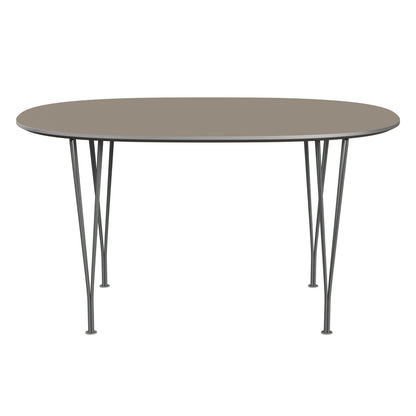 Superellipse™ - B611, Dining Table, 135 X 90 Cm (Table Height - 72 Cm) by Fritz Hansen #Fenix / Brown Ottawa (717)/Brushed metal / Aluminium - Matt/Powder Coated Steel / Silver Grey (170)