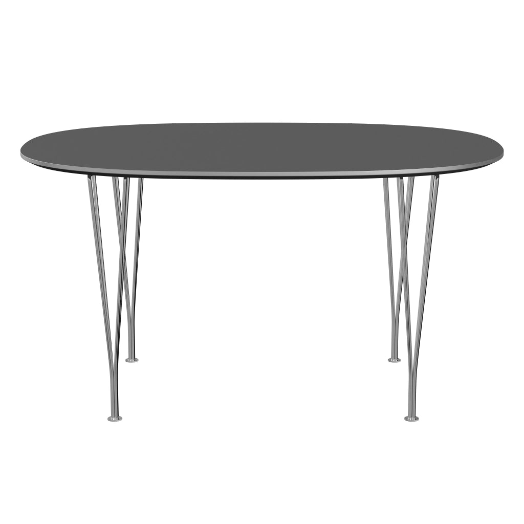 Superellipse™ - B611, Dining Table, 135 X 90 Cm (Table Height - 72 Cm) by Fritz Hansen #Fenix / Grey Bromo (724)/Brushed metal / Aluminium - Matt/Steel / Chrome