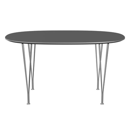 Superellipse™ - B611, Dining Table, 135 X 90 Cm (Table Height - 72 Cm) by Fritz Hansen #Fenix / Grey Bromo (724)/Brushed metal / Aluminium - Matt/Steel / Chrome