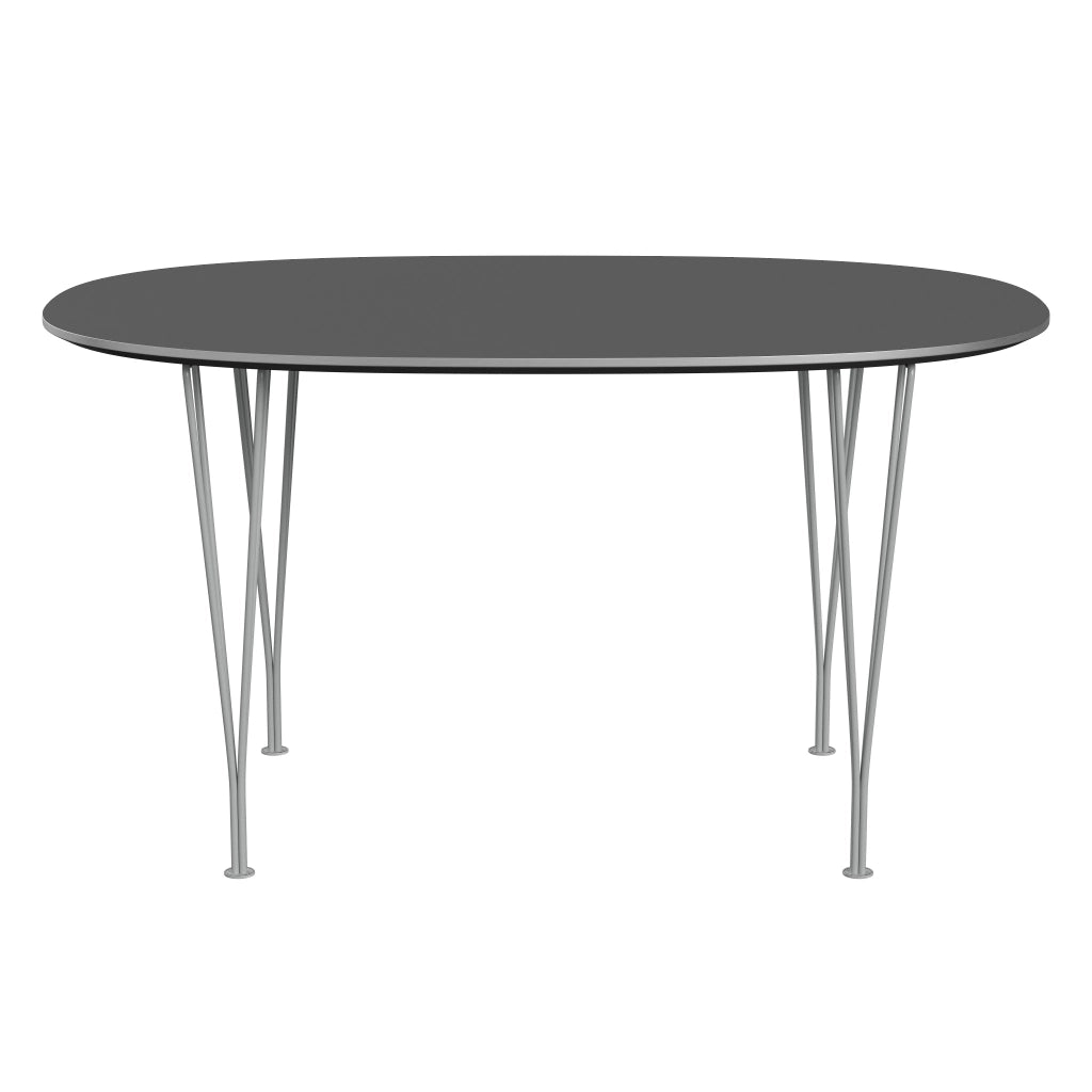 Superellipse™ - B611, Dining Table, 135 X 90 Cm (Table Height - 72 Cm) by Fritz Hansen #Fenix / Grey Bromo (724)/Brushed metal / Aluminium - Matt/Powder Coated Steel / Nine Grey (150)