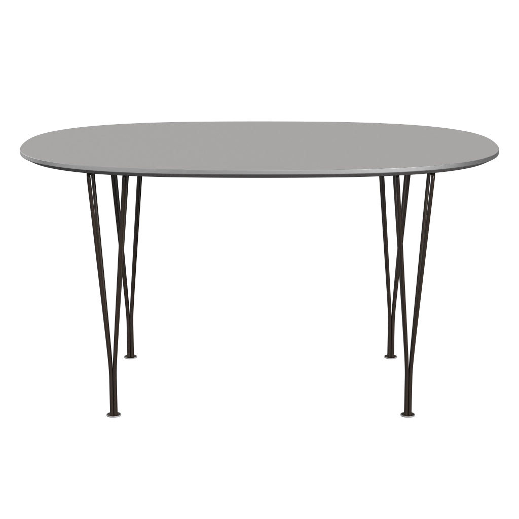 Superellipse™ - B611, Dining Table, 135 X 90 Cm (Table Height - 72 Cm) by Fritz Hansen #Fenix / Grey Efeso (725)/Brushed metal / Aluminium - Matt/Powder Coated Steel / Brown Bronze (390)