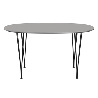 Superellipse™ - B611, Dining Table, 135 X 90 Cm (Table Height - 72 Cm) by Fritz Hansen #Fenix / Grey Efeso (725)/Brushed metal / Aluminium - Matt/Powder Coated Steel / Black (190)