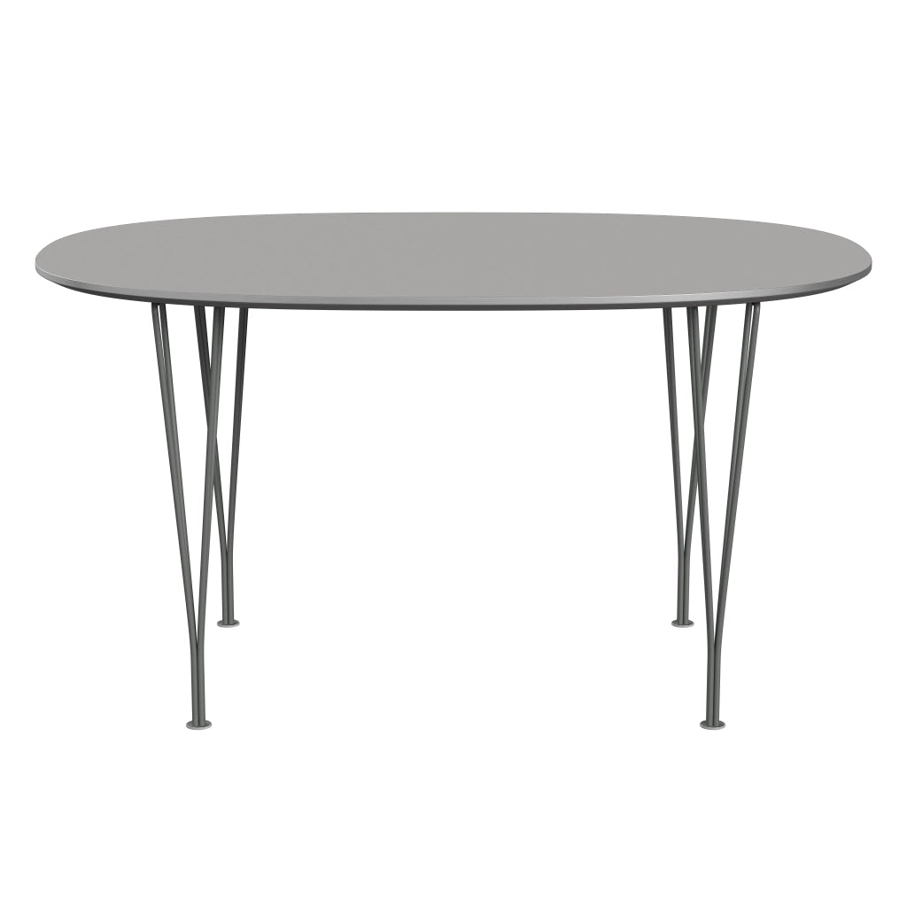 Superellipse™ - B611, Dining Table, 135 X 90 Cm (Table Height - 72 Cm) by Fritz Hansen #Fenix / Grey Efeso (725)/Brushed metal / Aluminium - Matt/Powder Coated Steel / Silver Grey (170)