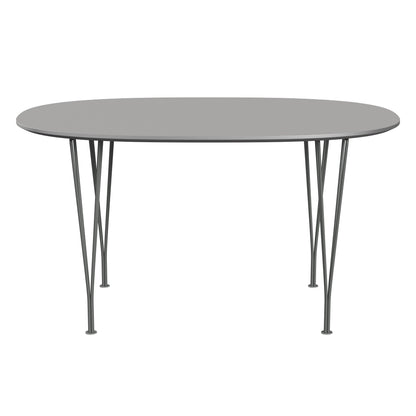 Superellipse™ - B611, Dining Table, 135 X 90 Cm (Table Height - 72 Cm) by Fritz Hansen #Fenix / Grey Efeso (725)/Brushed metal / Aluminium - Matt/Powder Coated Steel / Silver Grey (170)