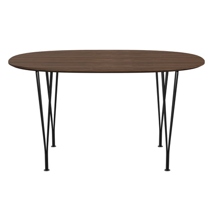 Superellipse™ - B611, Dining Table, 135 X 90 Cm (Table Height - 72 Cm) by Fritz Hansen #Clear Lacquered Veneer / Walnut (80)/Clear Lacquered Veneer / Walnut (80)/Powder Coated Steel / Black (190)