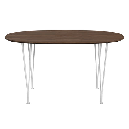 Superellipse™ - B611, Dining Table, 135 X 90 Cm (Table Height - 72 Cm) by Fritz Hansen #Clear Lacquered Veneer / Walnut (80)/Clear Lacquered Veneer / Walnut (80)/Powder Coated Steel / White (100)