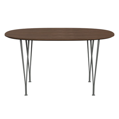 Superellipse™ - B611, Dining Table, 135 X 90 Cm (Table Height - 72 Cm) by Fritz Hansen #Clear Lacquered Veneer / Walnut (80)/Clear Lacquered Veneer / Walnut (80)/Powder Coated Steel / Silver Grey (170)