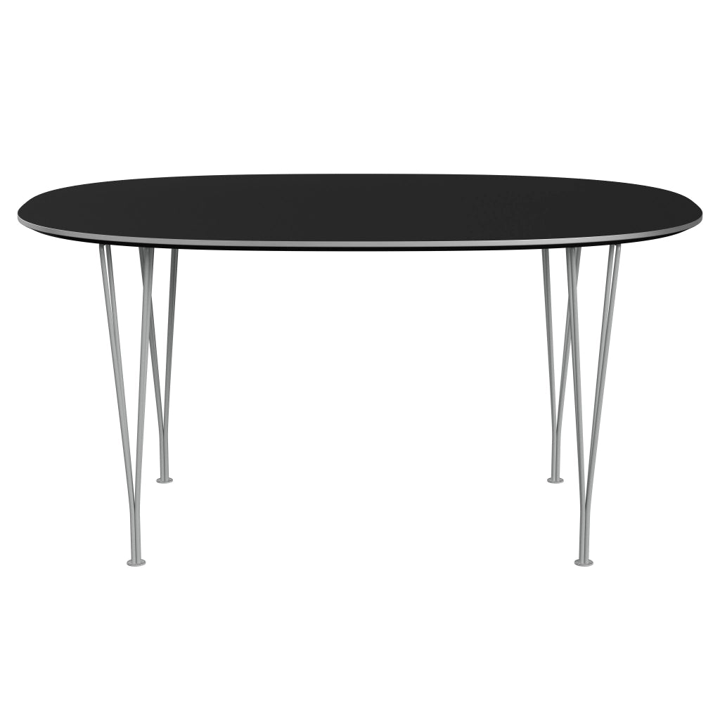 Superellipse™ - B612, Dining Table, 150 X 100 Cm (Table Height - 72 Cm) by Fritz Hansen #Fenix / Black (720)/Brushed metal / Aluminium - Matt/Powder Coated Steel / Nine Grey (150)