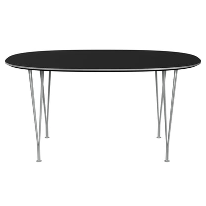 Superellipse™ - B612, Dining Table, 150 X 100 Cm (Table Height - 72 Cm) by Fritz Hansen #Fenix / Black (720)/Brushed metal / Aluminium - Matt/Powder Coated Steel / Nine Grey (150)