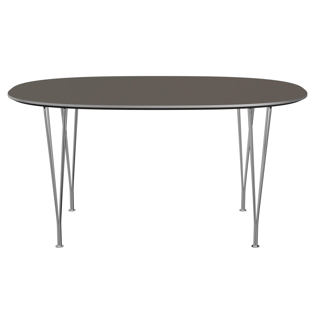 Superellipse™ - B612, Dining Table, 150 X 100 Cm (Table Height - 72 Cm) by Fritz Hansen #Fenix / Grey (718)/Brushed metal / Aluminium - Matt/Steel / Chrome