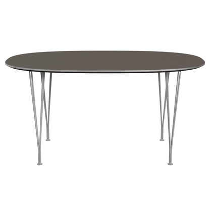 Superellipse™ - B612, Dining Table, 150 X 100 Cm (Table Height - 72 Cm) by Fritz Hansen #Fenix / Grey (718)/Brushed metal / Aluminium - Matt/Powder Coated Steel / Nine Grey (150)