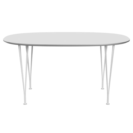 Superellipse™ - B612, Dining Table, 150 X 100 Cm (Table Height - 72 Cm) by Fritz Hansen #Fenix / White (032)/Brushed metal / Aluminium - Matt/Powder Coated Steel / White (100)