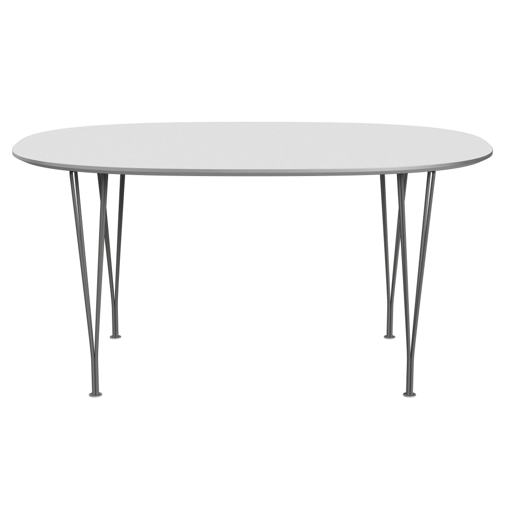 Superellipse™ - B612, Dining Table, 150 X 100 Cm (Table Height - 72 Cm) by Fritz Hansen #Fenix / White (032)/Brushed metal / Aluminium - Matt/Powder Coated Steel / Silver Grey (170)