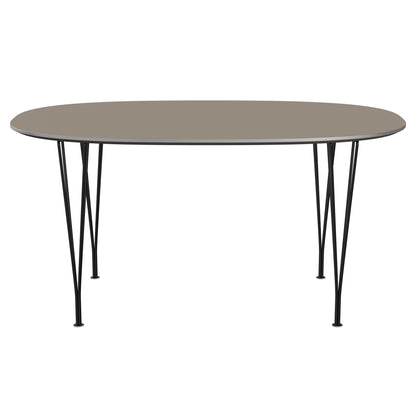 Superellipse™ - B612, Dining Table, 150 X 100 Cm (Table Height - 72 Cm) by Fritz Hansen #Fenix / Brown Ottawa (717)/Brushed metal / Aluminium - Matt/Powder Coated Steel / Black (190)