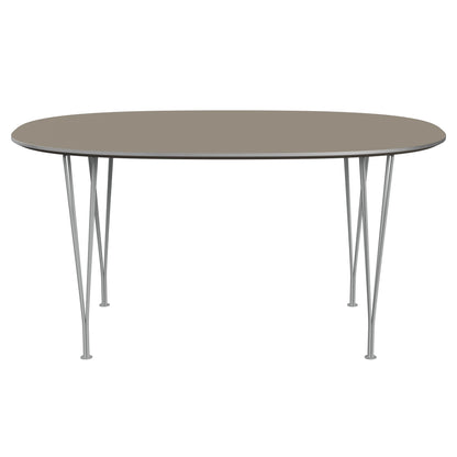 Superellipse™ - B612, Dining Table, 150 X 100 Cm (Table Height - 72 Cm) by Fritz Hansen #Fenix / Brown Ottawa (717)/Brushed metal / Aluminium - Matt/Powder Coated Steel / Nine Grey (150)