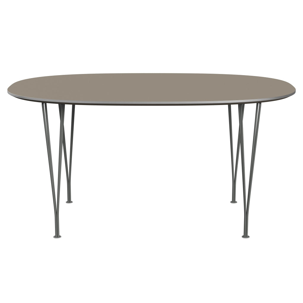 Superellipse™ - B612, Dining Table, 150 X 100 Cm (Table Height - 72 Cm) by Fritz Hansen #Fenix / Brown Ottawa (717)/Brushed metal / Aluminium - Matt/Powder Coated Steel / Silver Grey (170)