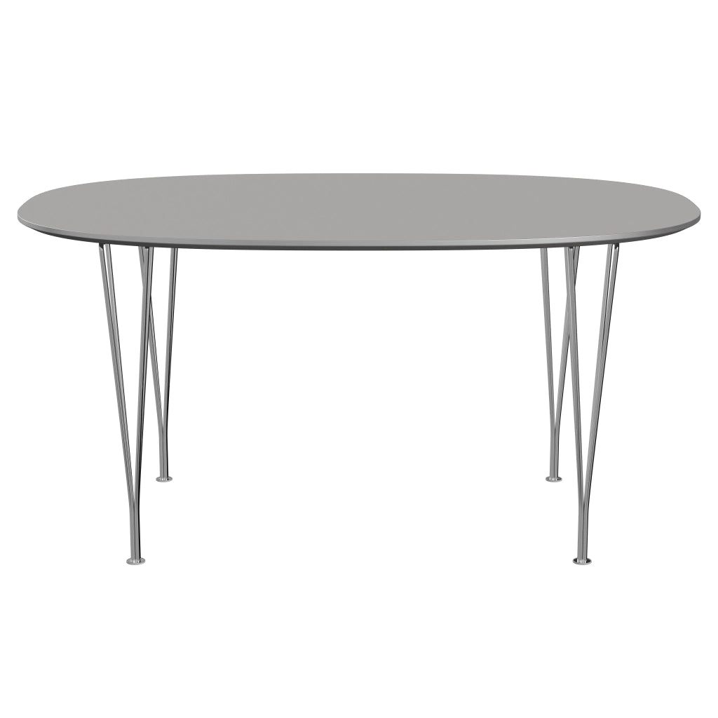 Superellipse™ - B612, Dining Table, 150 X 100 Cm (Table Height - 72 Cm) by Fritz Hansen #Fenix / Grey Efeso (725)/Brushed metal / Aluminium - Matt/Steel / Chrome