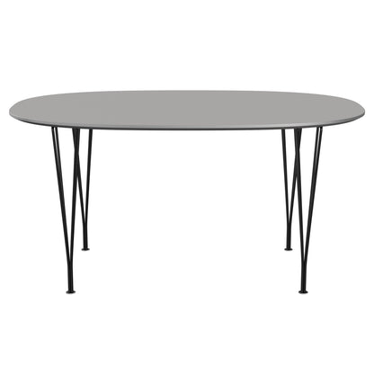 Superellipse™ - B612, Dining Table, 150 X 100 Cm (Table Height - 72 Cm) by Fritz Hansen #Fenix / Grey Efeso (725)/Brushed metal / Aluminium - Matt/Powder Coated Steel / Black (190)