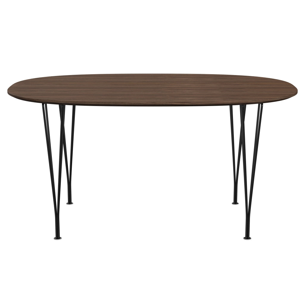 Superellipse™ - B612, Dining Table, 150 X 100 Cm (Table Height - 72 Cm) by Fritz Hansen #Clear Lacquered Veneer / Walnut (80)/Clear Lacquered Veneer / Walnut (80)/Powder Coated Steel / Black (190)