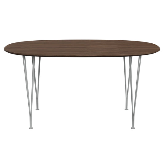 Superellipse™ - B612, Dining Table, 150 X 100 Cm (Table Height - 72 Cm) by Fritz Hansen #Clear Lacquered Veneer / Walnut (80)/Clear Lacquered Veneer / Walnut (80)/Powder Coated Steel / Nine Grey (150)