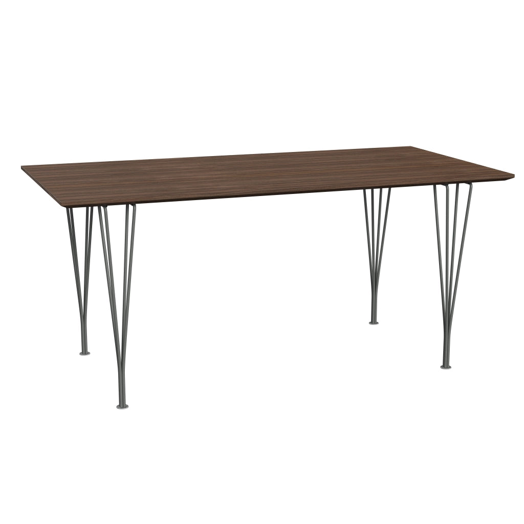 Rectangular - B638, Dining Table, 160 x 80 cm (Table Height - 72 cm) by Fritz Hansen #Clear Lacquered Veneer / Walnut (80)/Clear Lacquered Veneer / Walnut (80)/Powder Coated Steel / Silver Grey (170)