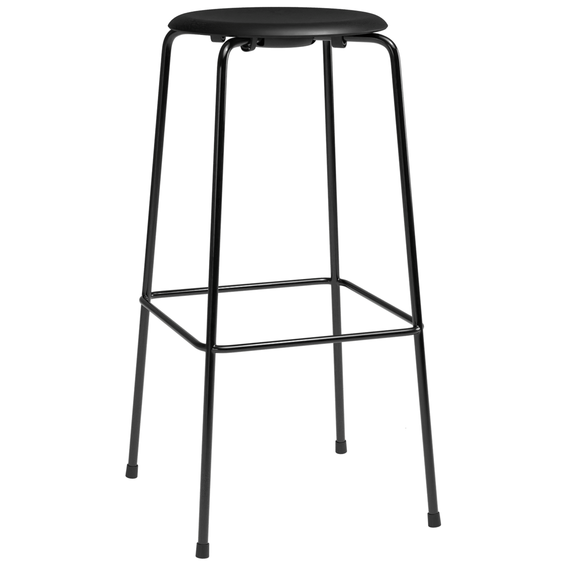 High Dot™ - M3170 Bar Stool W. 4 Legs by Fritz Hansen #M3170 Bar stool w. 4 legs / Intense Leather / Black / Powder Coated Steel / Black (190)