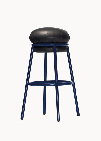 GRASSO - Upholstered Stool (Height - H80 cm / Structure Color - Blue RAL 5011)