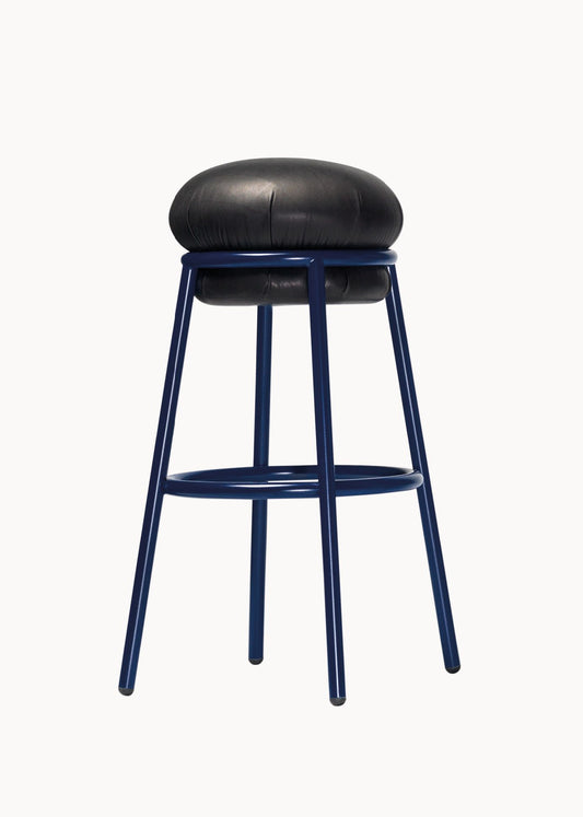 GRASSO - Upholstered Stool (Height - H80 cm / Structure Color - Blue RAL 5011)