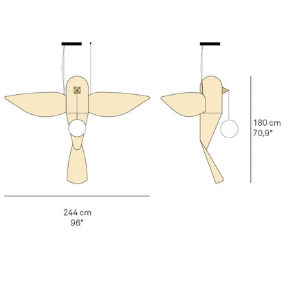 Big Bird Vertical - Handmade Wood Veneer Pendant Lamp by Lzf #LARGE