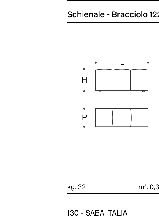 Pixel Backrest-Armrest 122x40 H52 - Cover Technical Drawing