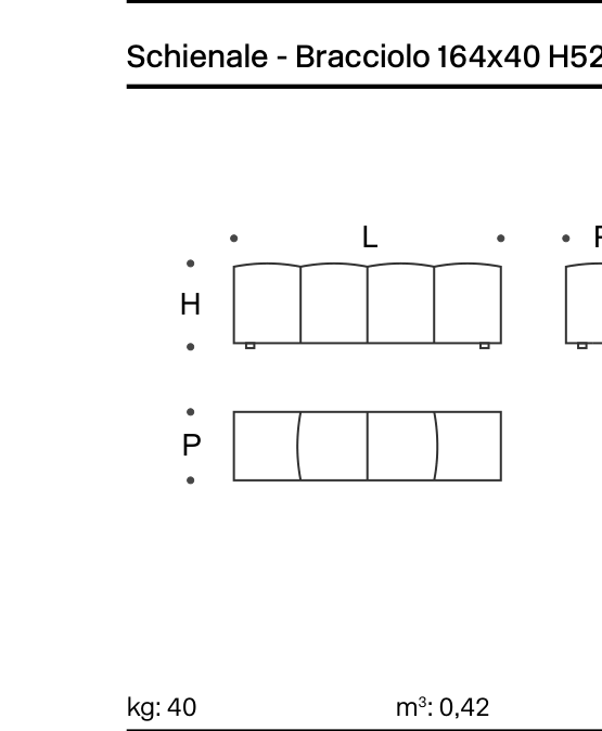 Pixel Backrest-Armrest 164x40 H52 - Cover Technical Drawing