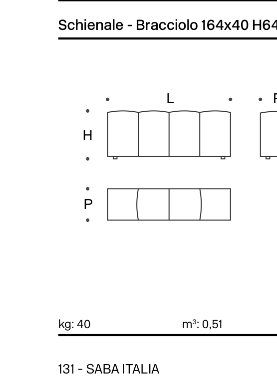 Pixel Backrest-Armrest 164x40 H64 - Cover Technical Drawing