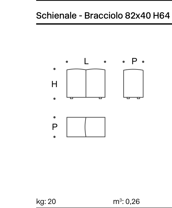 Pixel Backrest-Armrest 82x40 H64 - Cover Technical Drawing