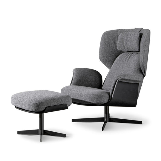 OLOS - Swivel fabric armchair with footstool (Request Info)