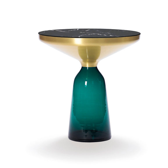 Bell Side Table Brass - Round Brass And Glass Side Table by Classicon #Emerald green Glass/Natural Brushed Brass/Nero Marquina Marble