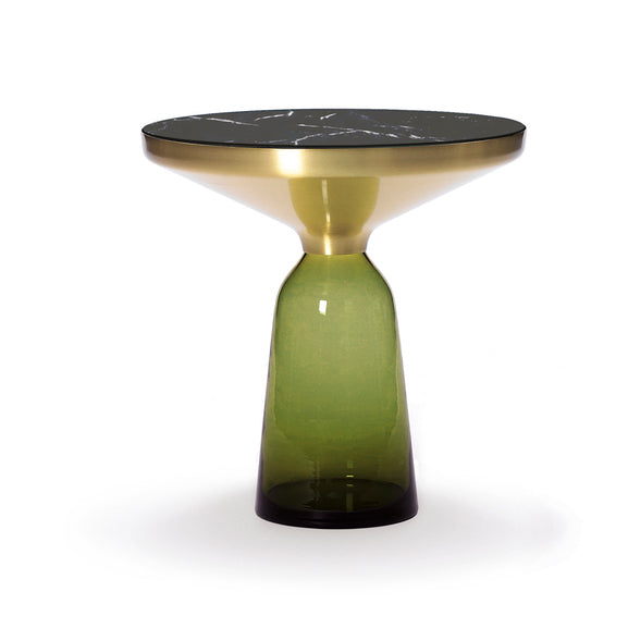 Bell Side Table Brass - Round Brass And Glass Side Table by Classicon #Olive green Glass/Natural Brushed Brass/Nero Marquina Marble