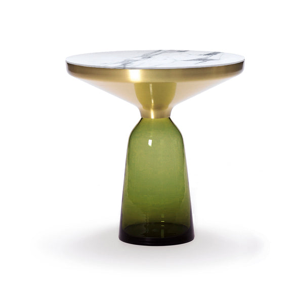 Bell Side Table Brass - Round Brass And Glass Side Table by Classicon #Olive green Glass/Natural Brushed Brass/Bianco Carrara Marble