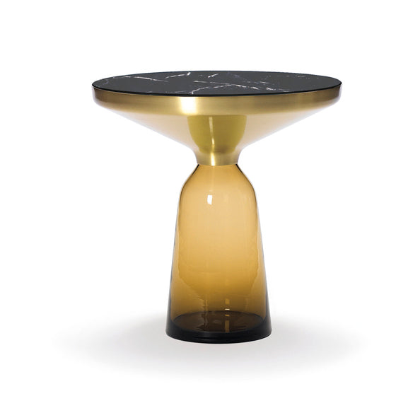 Bell Side Table Brass - Round Brass And Glass Side Table by Classicon #Amber orange Glass/Natural Brushed Brass/Nero Marquina Marble