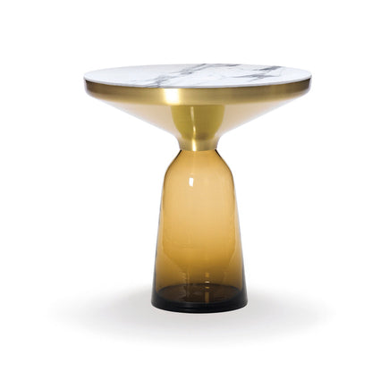 Bell Side Table Brass - Round Brass And Glass Side Table by Classicon #Amber orange Glass/Natural Brushed Brass/Bianco Carrara Marble